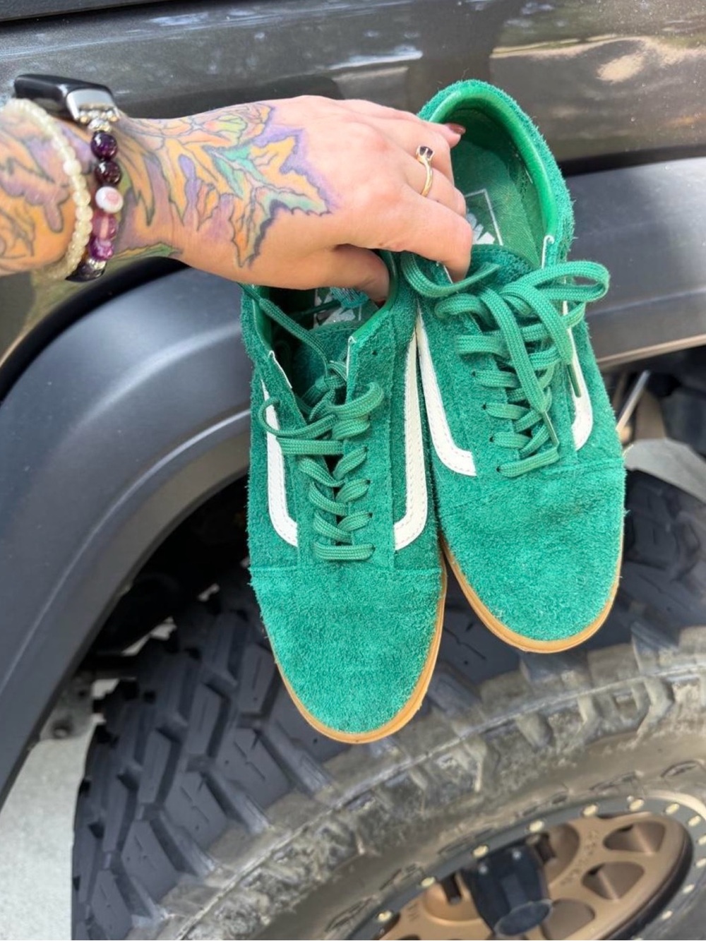 Vans Green Suede Low-Top Sneakers with White Stripe
